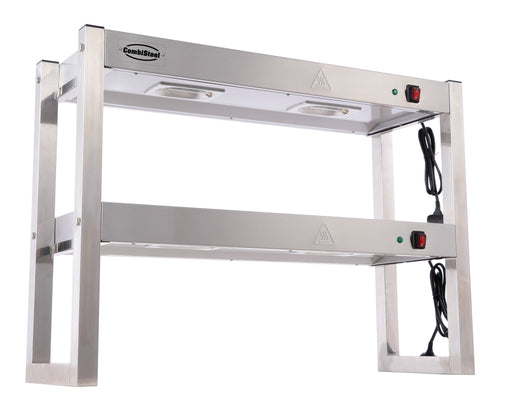 Stainless steel 2-tier heated overshelf with halogen elements, 900mm wide view 2