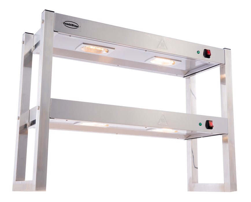 Stainless steel 2-tier heated overshelf with halogen elements, 900mm wide view 3