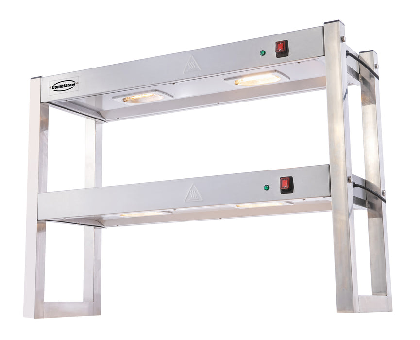 Stainless steel 2-tier heated overshelf with halogen elements, 900mm wide view 4