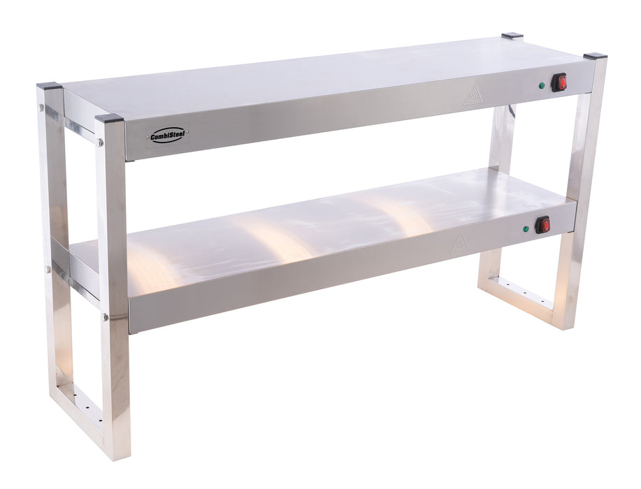 Stainless steel two-tier heated overshelf with halogen elements, 1200mm wide tabletop unit view 5