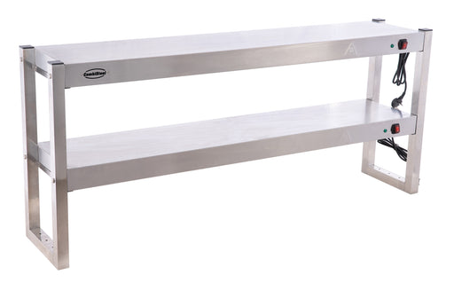 Stainless steel 2 tier heated overshelf with halogen heating elements, tabletop model.