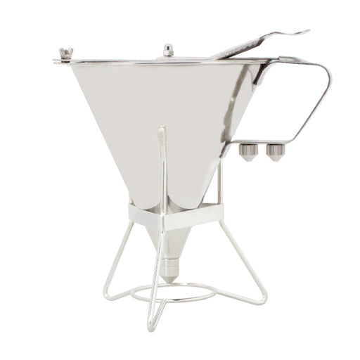 Stainless steel batter dispenser with dosing button and spout attachments