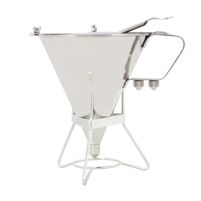 Stainless steel batter dispenser with dosing button and spout attachments