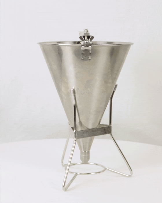 Stainless steel batter dispenser with dosing button and spout attachments view 5