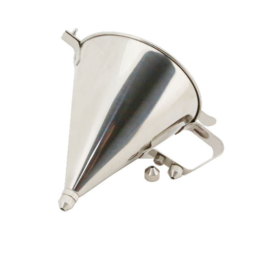Stainless steel batter dispenser with dosing button and spout attachments view 2