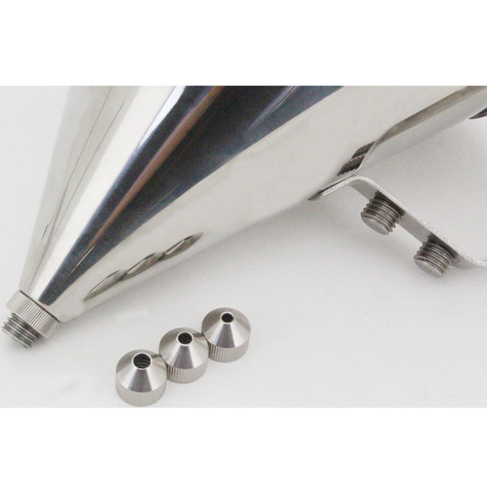 Stainless steel batter dispenser with dosing button and spout attachments view 3