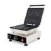 Stainless steel tabletop pancake maker with four 10cm round griddles and knob controls