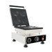 Stainless steel tabletop pancake maker with four 10cm round griddles and knob controls view 2