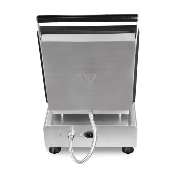 Stainless steel tabletop pancake maker with four 10cm round griddles and knob controls view 5