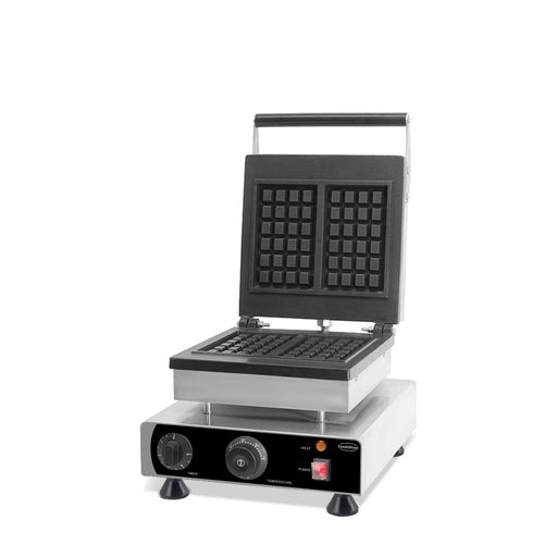 Stainless steel double waffle iron with cast aluminium plates and control knob