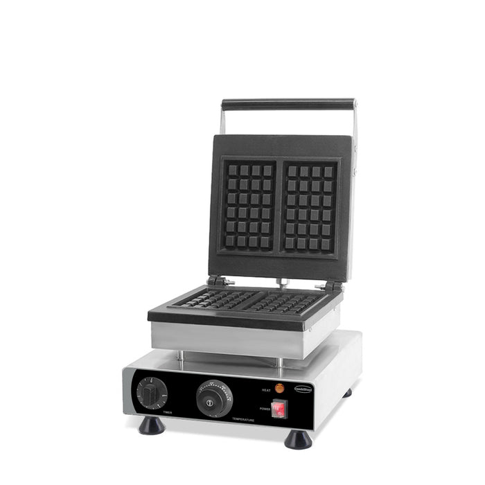 Stainless steel double waffle iron with cast aluminium plates and control knob