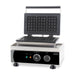Stainless steel waffle iron with non-stick cast aluminium plates on tabletop stand