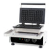Stainless steel waffle iron with non-stick cast aluminium plates on tabletop stand view 2