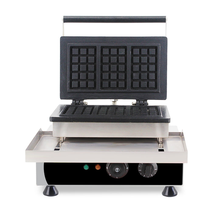 Stainless steel waffle iron with non-stick cast aluminium plates on tabletop stand view 3