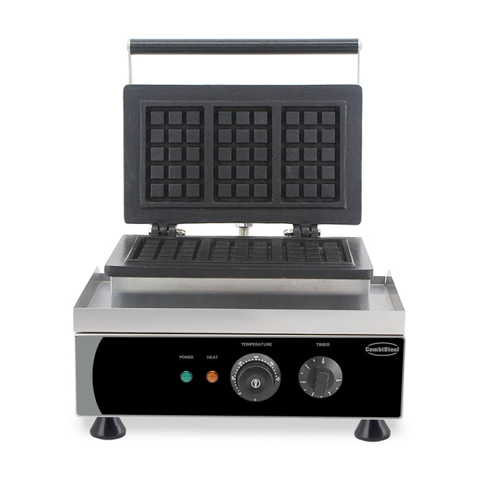 Stainless steel waffle iron with non-stick cast aluminium plates on tabletop stand view 4