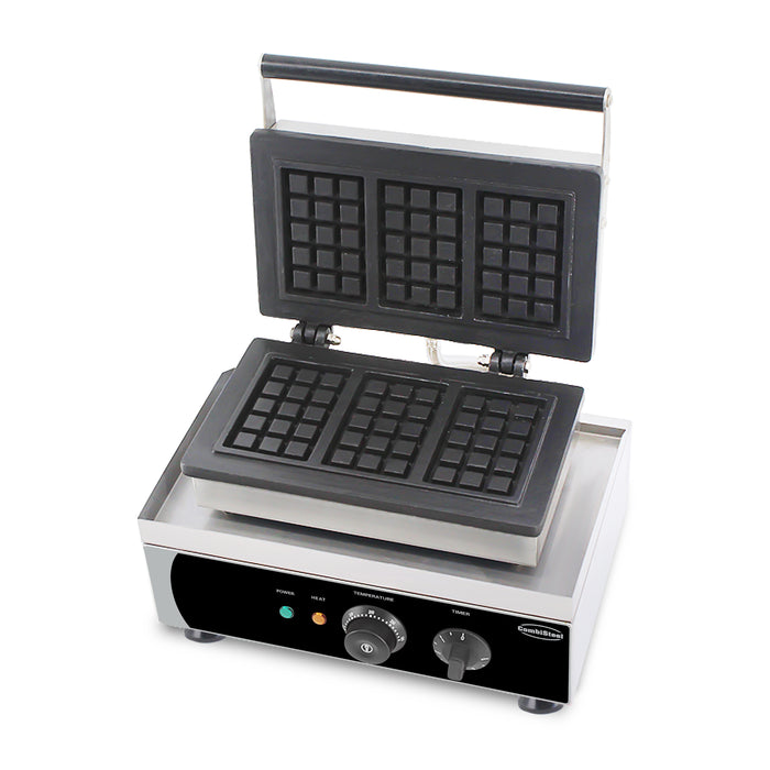 Stainless steel waffle iron with non-stick cast aluminium plates on tabletop stand view 5