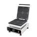 Stainless steel tabletop waffle iron with round cooking plates and control knob
