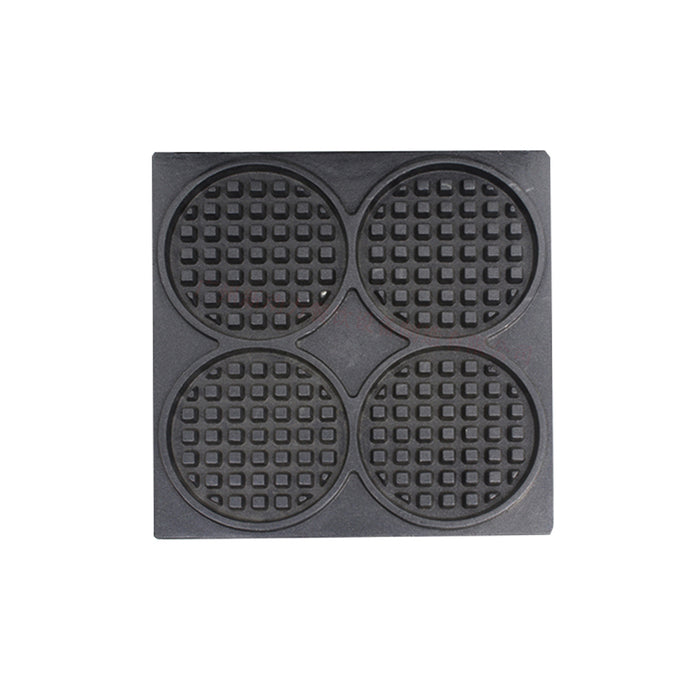 Stainless steel tabletop waffle iron with round cooking plates and control knob view 7