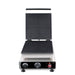 Stainless steel countertop waffle iron with square cooking plates and control knob view 3
