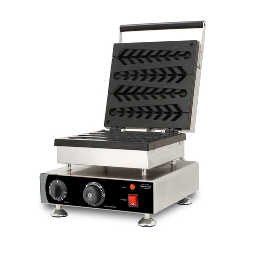 Stainless steel tabletop waffle iron with cast aluminium non-stick plates