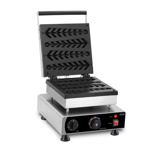 Stainless steel tabletop waffle iron with cast aluminium non-stick plates view 2
