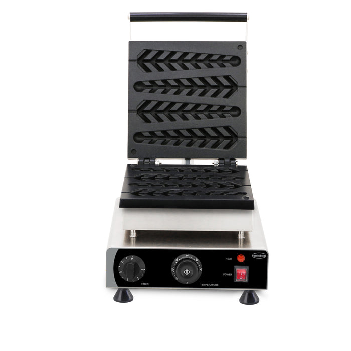 Stainless steel tabletop waffle iron with cast aluminium non-stick plates view 3