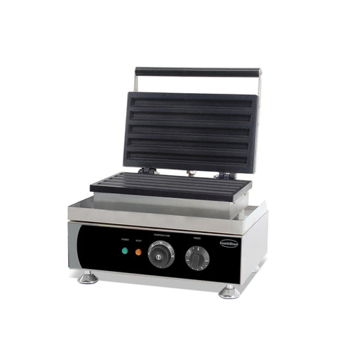 Stainless steel tabletop waffle iron with cast aluminium teflon-coated plate