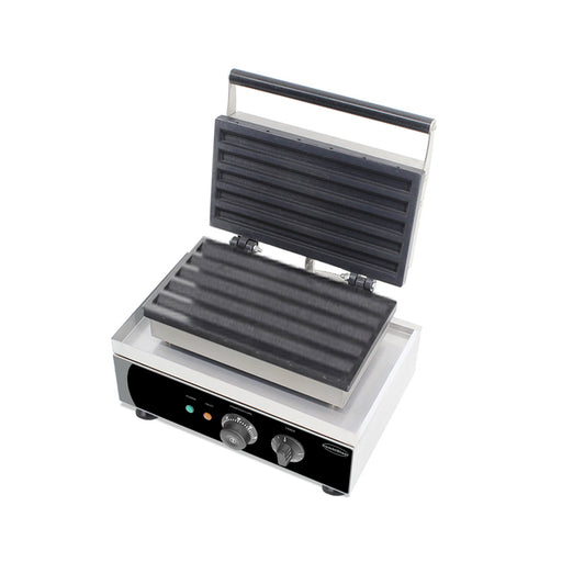 Stainless steel tabletop waffle iron with cast aluminium teflon-coated plate view 2