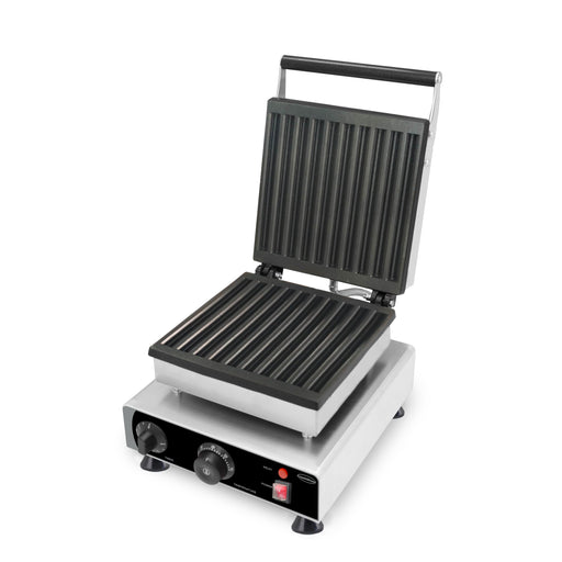 Stainless steel tabletop waffle iron with cast aluminium non-stick cooking plate view 2