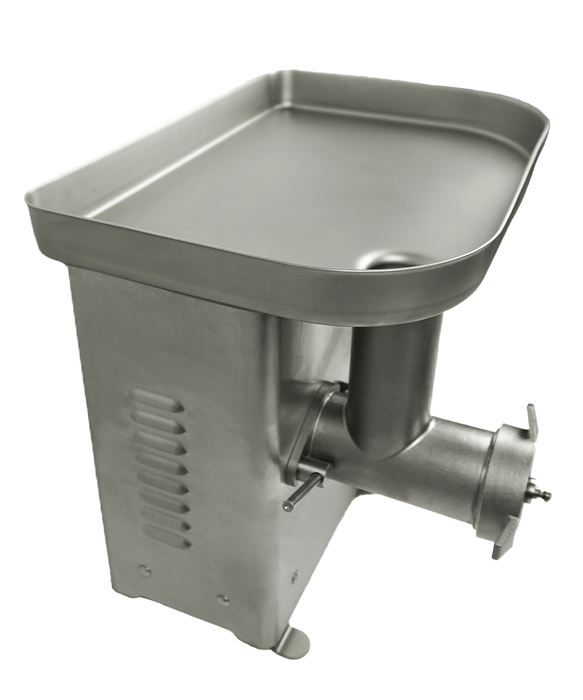 Stainless steel compact meat mincer with three grinding plates and electric motor view 5