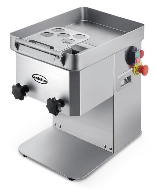 Stainless steel Combisteel meat slicer with fixed blade guard and control panel