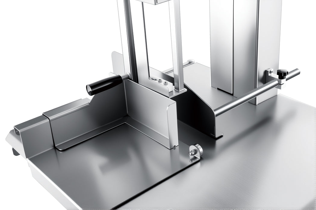 Combisteel stainless steel bone saw with 1650mm cutting band mounted on stand view 3