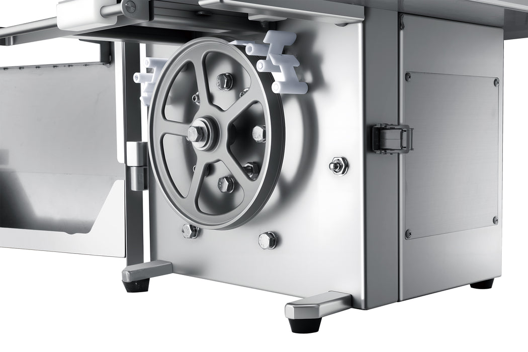 Combisteel stainless steel bone saw with 1650mm cutting band mounted on stand view 5