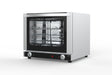 Stainless steel tabletop convection oven with glass door and control knob view 2