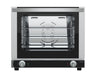 Stainless steel electric convection oven with four shelf guides and aluminium baking tray