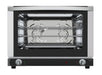 Stainless steel tabletop convection oven with front-hinged door and control knob