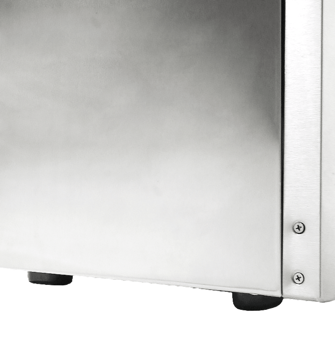 Stainless steel tabletop convection oven with glass door and rotisserie attachment view 4