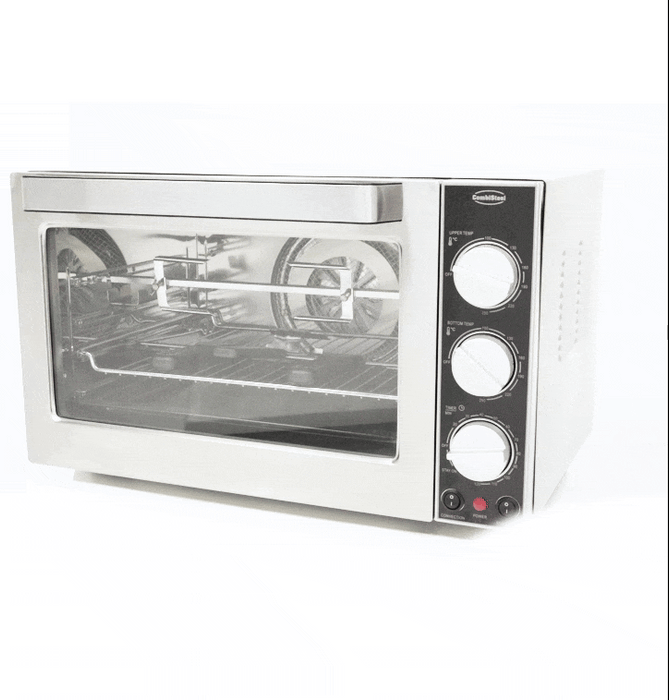 Stainless steel tabletop convection oven with glass door and rotisserie attachment view 7