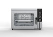 Stainless steel tabletop convection and steam oven with left-hinged door and knob controls