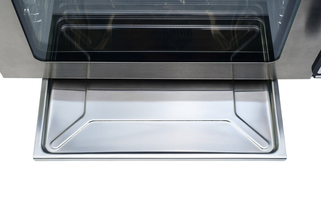 Stainless steel tabletop convection and steam oven with left-hinged door and knob controls view 3