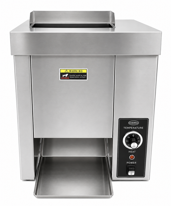 Stainless steel tabletop hamburger bun toaster with control panel view 3