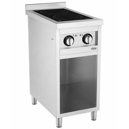 Combisteel ENTRY 700 stainless steel induction cooktop with two cooking hobs and knob controls