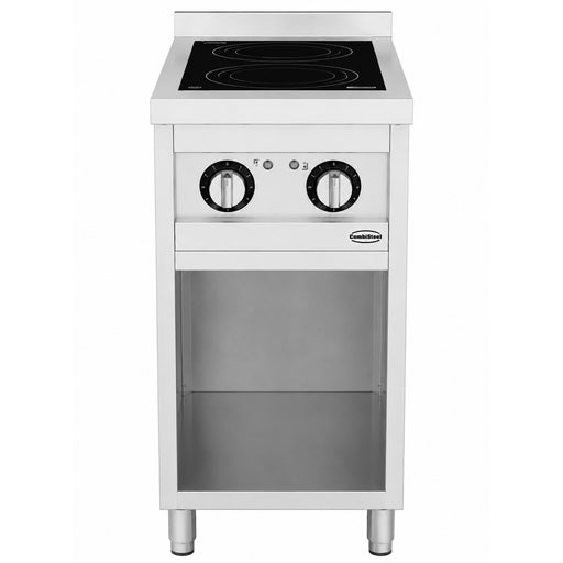 Combisteel ENTRY 700 stainless steel induction cooktop with two cooking hobs and knob controls view 2