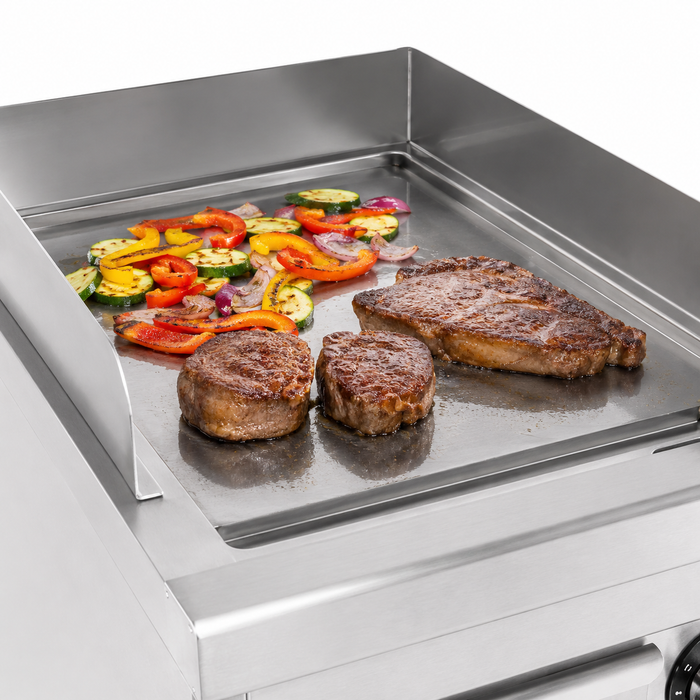 Combisteel Entry 700 stainless steel electric fry top with chromed griddle surface and knob controls view 4