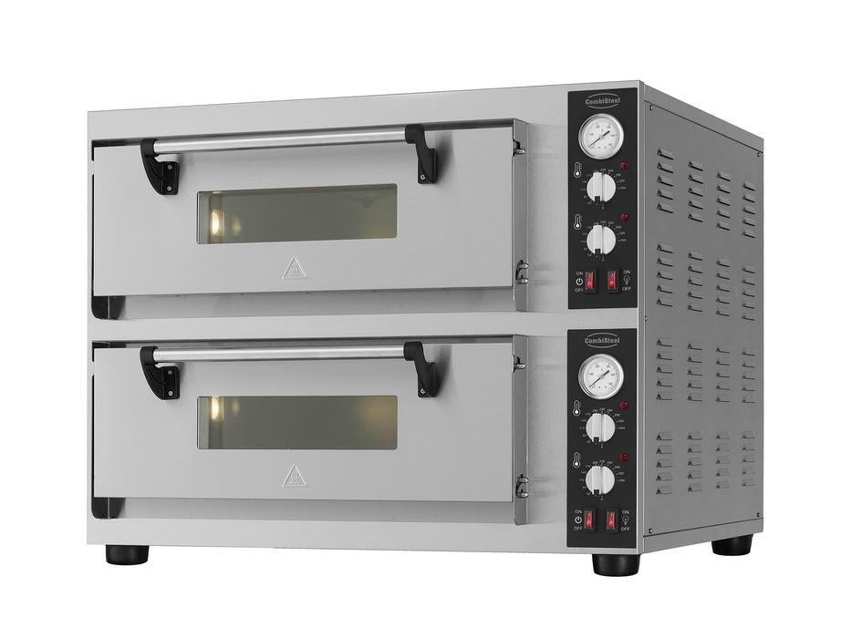 Combisteel double deck electric pizza oven, tabletop model, stainless steel finish