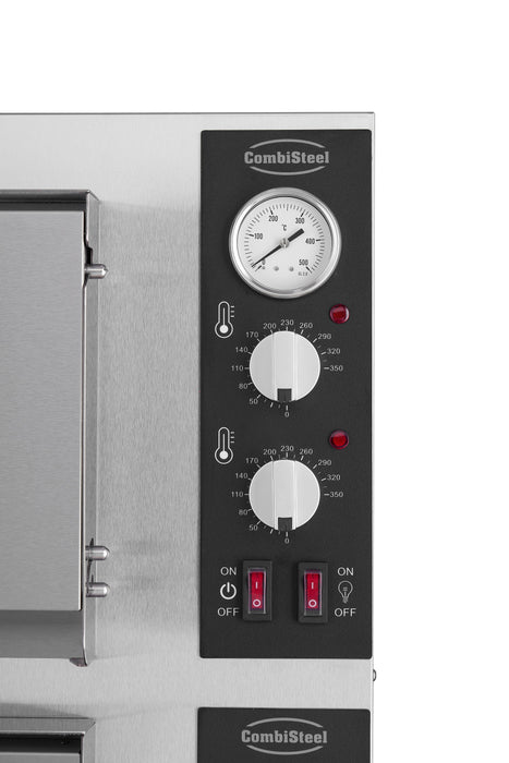 Combisteel double deck electric pizza oven, tabletop model, stainless steel finish view 3