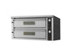Stainless steel tabletop electric pizza oven with dual cooking chambers