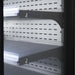 Black wall mounted display fridge with four glass doors and LED interior lighting view 4