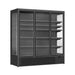 Black wall mounted three door display refrigerator with LED lighting and digital temperature display