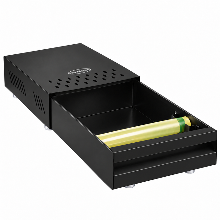 Black stainless steel coffee knock box with grounds receptacle view 2